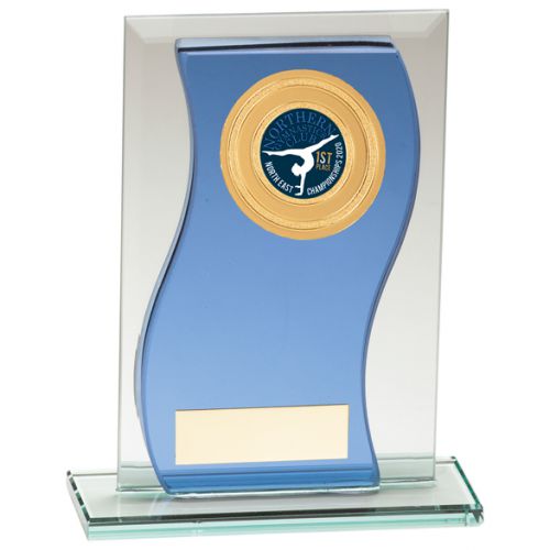 Azzuri Wave Multisport Mirror Glass Trophy Award Blue and Silver 165mm : New 2020
