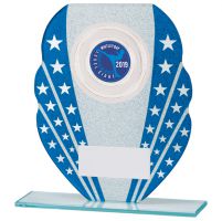 Tri-Star Glitter Glass Trophy Award Blue and Silver 165mm : New 2020