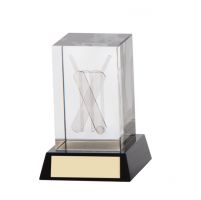 Conquest 3D Cricket Crystal Trophy Award 90mm