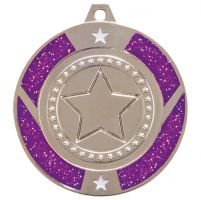 Glitter Star Medal Silver and Purple 50mm