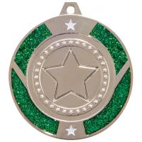Glitter Star Medal Silver and Green 50mm