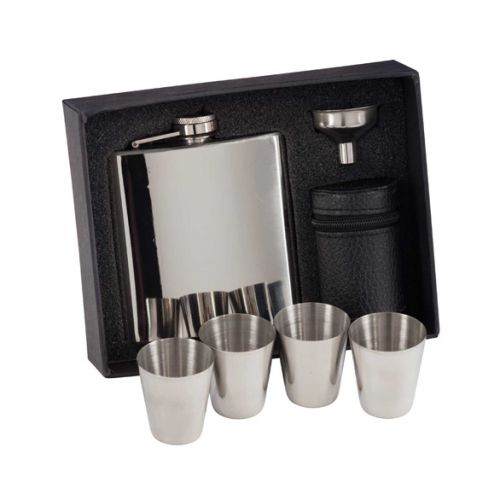Aintree Polished Steel Flask and Cups 115mm 6oz