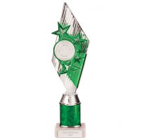 Pizzazz Plastic Tube Trophy Silver - Green 325mm : New 2022