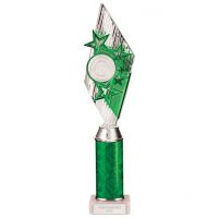 Pizzazz Plastic Tube Trophy Silver - Green 375mm : New 2022