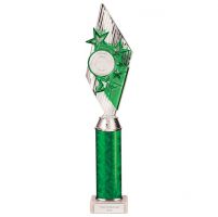 Pizzazz Plastic Tube Trophy Silver - Green 400mm : New 2022