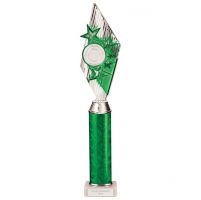 Pizzazz Plastic Tube Trophy Silver - Green 425mm : New 2022