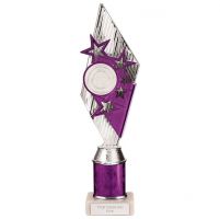 Pizzazz Plastic Tube Trophy Silver - Purple 325mm : New 2022