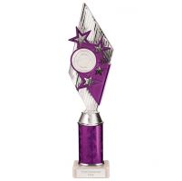 Pizzazz Plastic Tube Trophy Silver - Purple 350mm : New 2022
