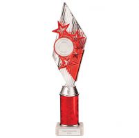 Pizzazz Plastic Tube Trophy Silver - Red 350mm : New 2022