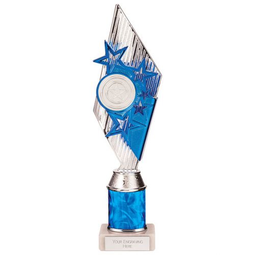Pizzazz Plastic Tube Trophy Silver - Blue 325mm : New 2022