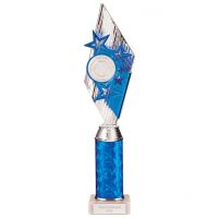Pizzazz Plastic Tube Trophy Silver - Blue 375mm : New 2022