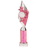 Pizzazz Plastic Tube Trophy Silver - Pink 375mm : New 2022