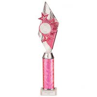Pizzazz Plastic Tube Trophy Silver - Pink 400mm : New 2022