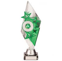 Pizzazz Plastic Trophy Award Silver and Green 270mm : New 2020
