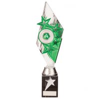 Pizzazz Plastic Trophy Award Silver and Green 325mm : New 2020