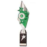 Pizzazz Plastic Trophy Award Silver and Green 350mm : New 2020