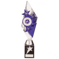 Pizzazz Plastic Trophy Award Silver and Purple 325mm : New 2020