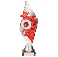 Pizzazz Plastic Trophy Award Silver and Red 270mm : New 2020