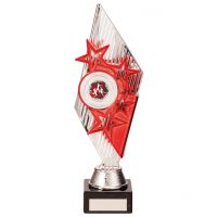 Pizzazz Plastic Trophy Award Silver and Red 280mm : New 2020