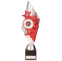 Pizzazz Plastic Trophy Award Silver and Red 300mm : New 2020