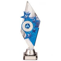 Pizzazz Plastic Trophy Award Silver and Blue 270mm : New 2020