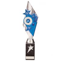 Pizzazz Plastic Trophy Award Silver and Blue 350mm : New 2020