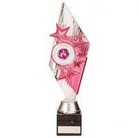 Pizzazz Plastic Trophy Award Silver and Pink 300mm : New 2020
