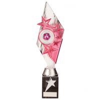 Pizzazz Plastic Trophy Award Silver and Pink 325mm : New 2020