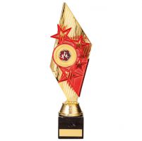 Pizzazz Plastic Trophy Award Gold and Red 300mm : New 2020