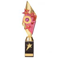 Pizzazz Plastic Trophy Award Gold and Pink 350mm : New 2020
